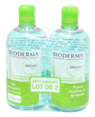 Image Bioderma SÉBIUM H2O lot de 2 Eaux micellaires purifiantes peaux mixtes à grasses